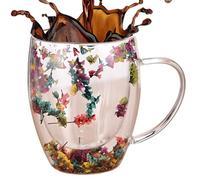 Yiohejy Tasses en verre à double paroi de 350 ml, tasses en verre à double couche, tasse isotherme résistante à la chaleur, pour thé, café, latte, cappuccino ou jus de fruits