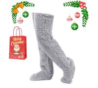yiokeo Goose down Knee Socks for Christmas,Goose Down Long Tube Socks Soft Comfortable,Leg Warmers Fluffy for Cold Weather (02)