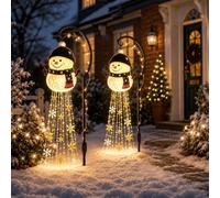yiokeo Snowman Magic Fountain - Flowing Snowflake LED Christmas Garden Light, Solar Cascading Snowman Gardens Stakes Light, for Lawn Pathway Front Yard and Holiday Outdoor Decoration (B*2)