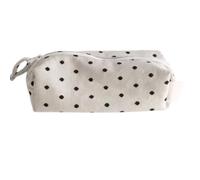yiokeo Y2K Polka Dot Pencil Case with Handle, Soft Fabric Zipper Pouch for Pens, Makeup, and Travel Essentials, Lightweight Organizer for Office, and Daily Use (Beige)