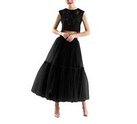 YIOLEAMP Jupe en Tulle plissée de Luxe pour Femmes, Jupes Longues Maxi Taille Haute en Maille Douce Gris Noir