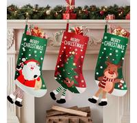 Yiomxhi 3 Pièces Chaussettes de Noel a Suspendre, Grande Bas de Noël Chaussette Cheminée pour Remplir Cadeaux pour Décoration de Fête Christmas Stockings, Rouge Vert