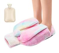 Yiomxhi Bouillotte Pied avec Housse en Peluche Douce, 2L Chauffe Pied Chausson Non Électrique, Bouillotte Eau Chaude Chauffant Antifuite pour Femmes Hommes Adulte (Coloured)