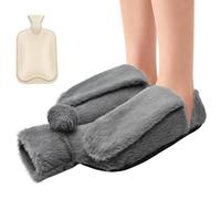Yiomxhi Bouillotte Pied avec Housse en Peluche Douce, 2L Chauffe Pied Chausson Non Électrique, Bouillotte Eau Chaude Chauffant Antifuite pour Femmes Hommes Adulte (Gris)