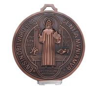 YionZian Médaille de Saint Benoît en métal extra large de 12,7 cm - Ornements catholiques - Médaille de San Benito - Base amovible pour la protection de la voiture et la maison - Décoration murale ou