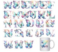 Yiootop Lot de 26 autocollants de transfert de 7,6 cm en forme de papillon - Imperméables - UV DTF - Pour travaux manuels - Pour tasses en verre, tasses de voyage, artisanat en bois (couleur 2)