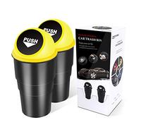 YIOVVOM Lot de 2 poubelles universelles pour voiture, avec couvercle, pour porte-gobelet dans la console, pour voiture, bureau, maison, jaune