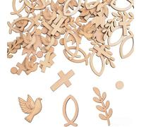 YIPFEN 100 pièces décoratives en bois, parfaitement assorties, adaptées aux communions, baptêmes et fêtes prénatales, ornées d'un motif de poisson en bois.