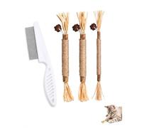 YIPFEN 2 Bâtonnets à Mâcher Matatabi Herbe à Chat de 2cm & 1 Bâtonnet de 1cm + 1 Peigne Anti-Puces | Jouet Dentaire Naturel Anti-Tartre Apaisant pour Chatons & Chats Adultes, Hygiène Pelage