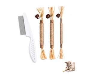 YIPFEN 2 Bâtonnets à Mâcher Matatabi Herbe à Chat de 2cm & 1 Bâtonnet de 1cm + 1 Peigne Anti-Puces | Jouet Dentaire Naturel Anti-Tartre Apaisant pour Chatons & Chats Adultes, Hygiène Pelage
