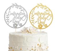 YIPFEN 2 Pièces Topper Gâteau Baptême Double Face - Effet Or & Argent, 17.5x16 cm - Décoration de Gâteau pour Communion, Baptême & Cérémonies Religieuses, Cadeau pour Fille & Garçon