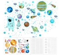 YIPFEN 272 Stickers Muraux Etoiles Phosphorescentes Plafond Planètes Astronaute Lumineux Décoration Chambre Enfant Autocollant Fluorescent Ciel Étoilé Lueur Bleue