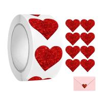YIPFEN 500 pièces Gommettes Autocollantes, Coeur Scintillantes Rouleau, Mariage, Scrapbooking, Saint-Valentin, fête des mères, etiquette cadeau, cadeau (2.5 cm) (Rouge)