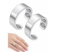 YIPFEN Bagues Magnétiques Argentées 1 Paire | 4 Aimants Ultra-Puissants pour Couples. Taille Ajustable Homme Femme | Thérapie Magnétique Soulage Douleur Articulaire & Boost Énergie.