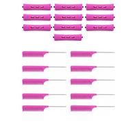 YIPFEN Bigoudis Fuchsia 20 Pcs, Ø1.9cm Rouleaux Cheveux Sans Chaleur avec Peigne Acier. Idéal pour boucles douces & volume naturel, en plastique 8.2cm pour tous types de cheveux, peigne 21cm.