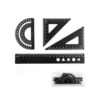 YIPFEN Ensemble équerre et reglet 20 cm, Kit géométrie 4 pièces noir avec boîtier de rangement, outils précis pour equerre ecole et dessin, organisation idéale