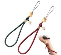 YIPFEN Lot de 2 Dragonnes pour Téléphone avec Chat Porte-Bonheur, Perles Bodhi Tressées, Lanière Réglable pour Poignet, Compatible avec Coques (Sans Trou) via Patch Inclus