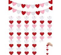 YIPFEN Panneaux drapeaux cœurs, Set de 8 pièces (2 hori. + 6 vert.), Rose/Rouge/Blanc, Décoration Guirlande Élégante pour Fond Photo Mariage, Saint-Valentin, Anniversaire