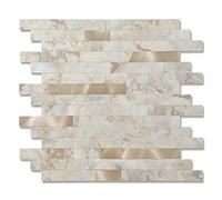Yipscazo Lot de 20 feuilles de carreaux en bois et métal à décoller et coller pour dosseret de cuisine, salle de bains, buanderie, camping-car, cheminée (30,5 x 30,5 cm, beige pierre)
