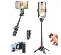 YipuVR Mini perche à selfie magnétique, réglable à 360 ° avec télécommande et contrôle du zoom, trépied magnétique portable pour téléphone avec clip de téléphone pour voyage, Vlog (1 pièce)