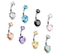 YIQI Anneaux de nombril en acier chirurgical 14G Zircon cubique rond Piercing du corps de goujon (4pcs)
