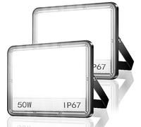 YIQIBRO Projecteur LED Exterieur 50W 2 Pièce, 2 en 1 IP67 Imperméable Spot LED Extérieur, 5000LM 6500K Blanc Froid Eclairage de Sécurité, Luminaire Pour Patio, Terrasse, Jardin, Garage, Usine