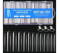 Yiqicomle Lot de 240 faux ongles transparents extra longs, 3XL, droits, carrés, sans courbe C, faux ongles artificiels en acrylique pour extension d'ongles, salon de manucure