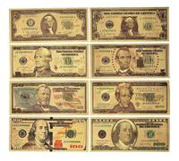 YIQILAFADA Lot de 8 billets de 100 dollars dorés en feuille d'or 100/50/20/10/5/2/1