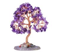 YiQinzcxg Arbre d'argent en cristal avec figurine en pierre colorée pour augmenter le succès, convient pour la maison, le bureau et le bureau