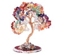YiQinzcxg Arbre d'argent en cristal avec figurine en pierre colorée pour augmenter le succès, convient pour la maison, le bureau et le bureau