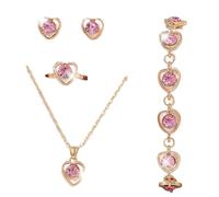 YiQinzcxg Ensemble collier et boucles d'oreilles délicats en forme de cœur avec bracelet multi facettes et boucles d'oreilles en cristal pour tous les jours Ensemble de bijoux en alliage léger, taille