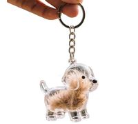 YiQinzcxg Figurine de chien miniature Porte-clés avec bâtiments Collecteur de poils pour animaux de compagnie Boîte de rangement en fourrure de chat transparent Porte-clés Mémorial Kedensakes