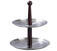 YiQinzcxg Plateau à fruits élégant en acier inoxydable - Présentoir de table à dessert unique avec piliers en bois pour anniversaires et événements