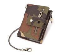 YiQinzcxg Portefeuille homme en tissu Oxford sécurisé avec chaîne en métal anti-vol et sac à fermeture éclair pour pièces de monnaie petits objets porte-monnaie portefeuille homme élégant, camouflage