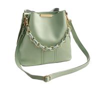 YiQinzcxg Sac à bandoulière à la mode avec poignée en chaîne coréen élégant couleur solide en cuir PU seau sac à bandoulière pour femmes PU cuir bandoulière, vert