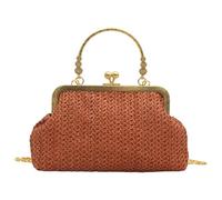 YiQinzcxg Sac à bandoulière - Portefeuille tissé - Avec fermeture à baiser - Pour femme - Avec chaîne amovible - Sac à main pour femme, marron
