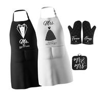 YiQinzcxg Tabliers pour elle et lui Couples de Mariés Imprimé Motif à la Mode Bretelles Réglables Tablier Couple Fête D'anniversaire Tablier de Mariage Coffret Cadeau, Set complet., taille unique