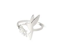 YIQPKUM Bague Colibri Fleur Délicate Réglable Cercle Acier Inox Animal Bijou Ornement Déclaration Cadeau Femmes (Plaqué argent)