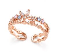 YIQPKUM Bague Couronne Délicate Rose Doré Femmes Élégant Zirconium Cristaux Bijou Accessoire Déclaration Présent
