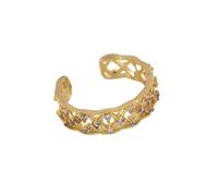 YIQPKUM Bague Géométrique Dorée Élégante Réglable Acier Inox Zirconium Bijou Déclaration Ornement Cadeau Femmes (Plaqué or)