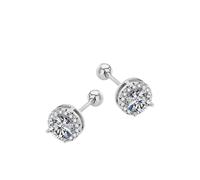 YIQPKUM Boucles d'Oreille Clous Halo Zirconium Cubique 5mm Ronde Cristal pour Femme Statement Taille Screw Back Bijou Charmes (Plaqué argent)