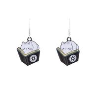 YIQPKUM Boucles d'Oreille Pendantes Chat Regardant Livres Mignon pour Femme Amoureux Animaux Léger Émail Dessin Animé Bijou Charmes (Blanc)