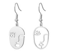 YIQPKUM Boucles d'oreilles Visage Moderne Abstrait Acier Inoxydable pour Femmes Artistique Léger Original Cadeaux (Argenté)