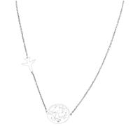 YIQPKUM Collier avion latéral en acier inoxydable pendentif carte du monde bijoux aviation cadeaux voyage pour hôtesses (Plaqué Argent)