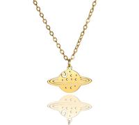 YIQPKUM Collier planète Saturne délicat pendentif acier inoxydable bijoux céleste mignon astronomie fête anniversaire cadeaux (Plaqué Or 14 Carats)