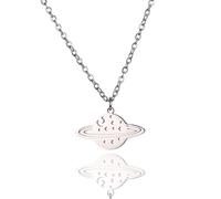 YIQPKUM Collier planète Saturne délicat pendentif acier inoxydable bijoux céleste mignon astronomie fête anniversaire cadeaux (Plaqué Argent)
