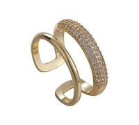 YIQPKUM Set Double Anneau Plaqué Or 18K Réglable Ouvert Cercle Acier Inox Zirconium Bijou Ornement Style Cadeau Femmes (Plaqué or)