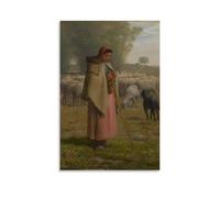 YiQuSoft Jean-François Millet Poster sur toile à suspendre Motif jeune fille qui garde son mouton 60 x 90 cm
