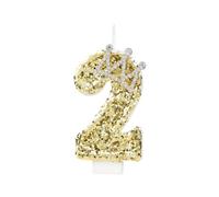 Yiran 3D Bougies 2 Numéro d'Anniversaire, Bougies Dorées Scintillantes Cake Topper Bougies d'Anniversaire avec Couronne Paillettes pour décorations de gâteau fête d'anniversaire,celebration