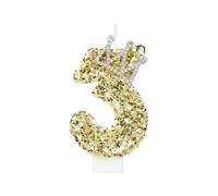 Yiran 3D Bougies 3 Numéro d'Anniversaire, Bougies Dorées Scintillantes Cake Topper Bougies d'Anniversaire avec Couronne Paillettes pour décorations de gâteau fête d'anniversaire,celebration